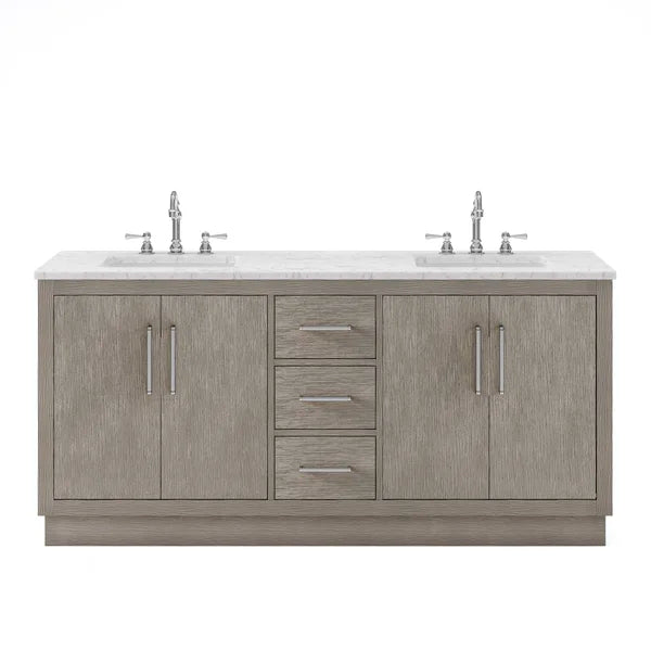 White Marble Countertop Bath Vanity in Gray Oak with Facuet