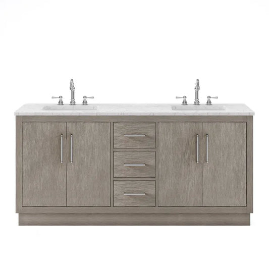 White Marble Countertop Bath Vanity in Gray Oak with Facuet